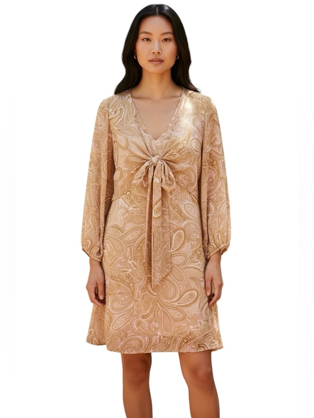 LAUNDRY by Shelli Segal cream/tan/peach sheathe dress attached shrug sz 14 NWT!